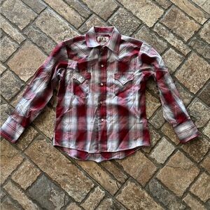 Ely Cattleman Boy’s Long Sleeve Textured Burgundy Plaid Shirt